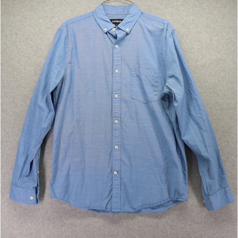 Express Shirt Mens Medium 15-15.5 Business Casual Pocket Button Blue Long Sleeve
